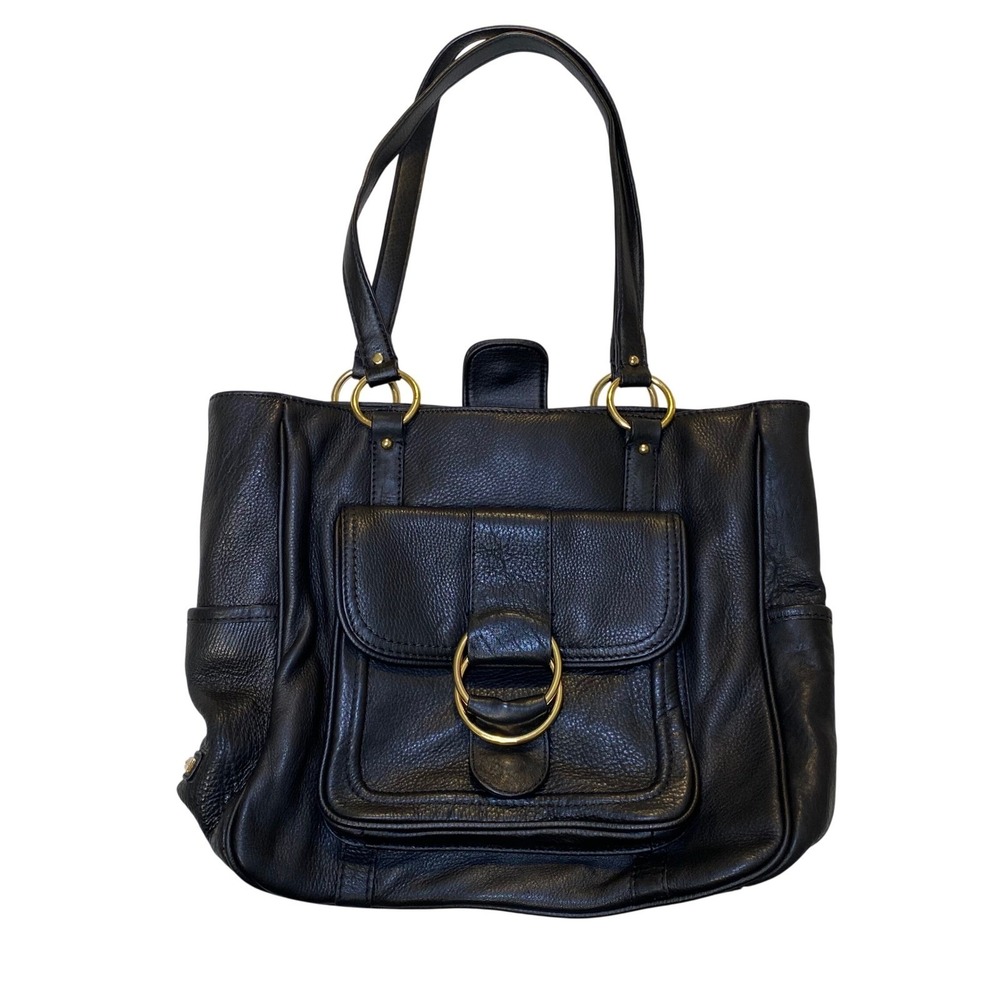 CHAPS Black Y2K Tote Shoulder Bag Gold Tone Hardware Organizer Purse